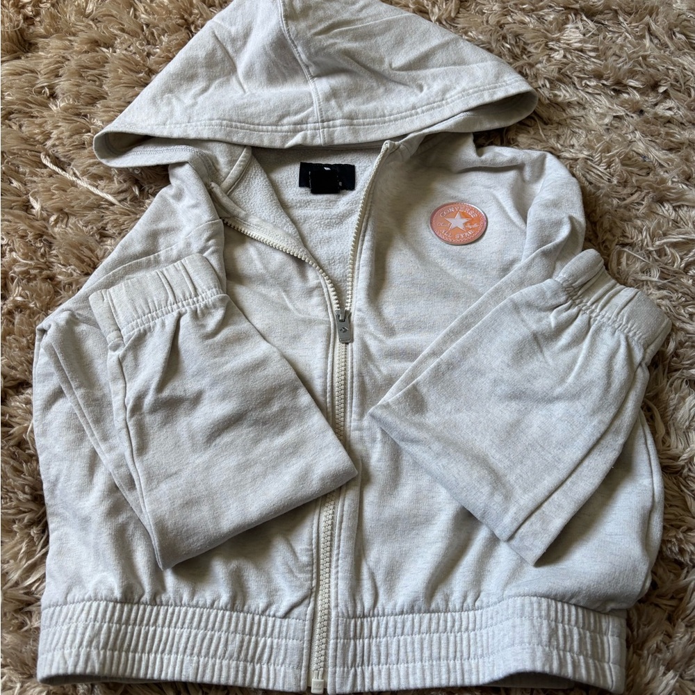 Converse Kids Light Cream Zip Hoodie with Star Patch